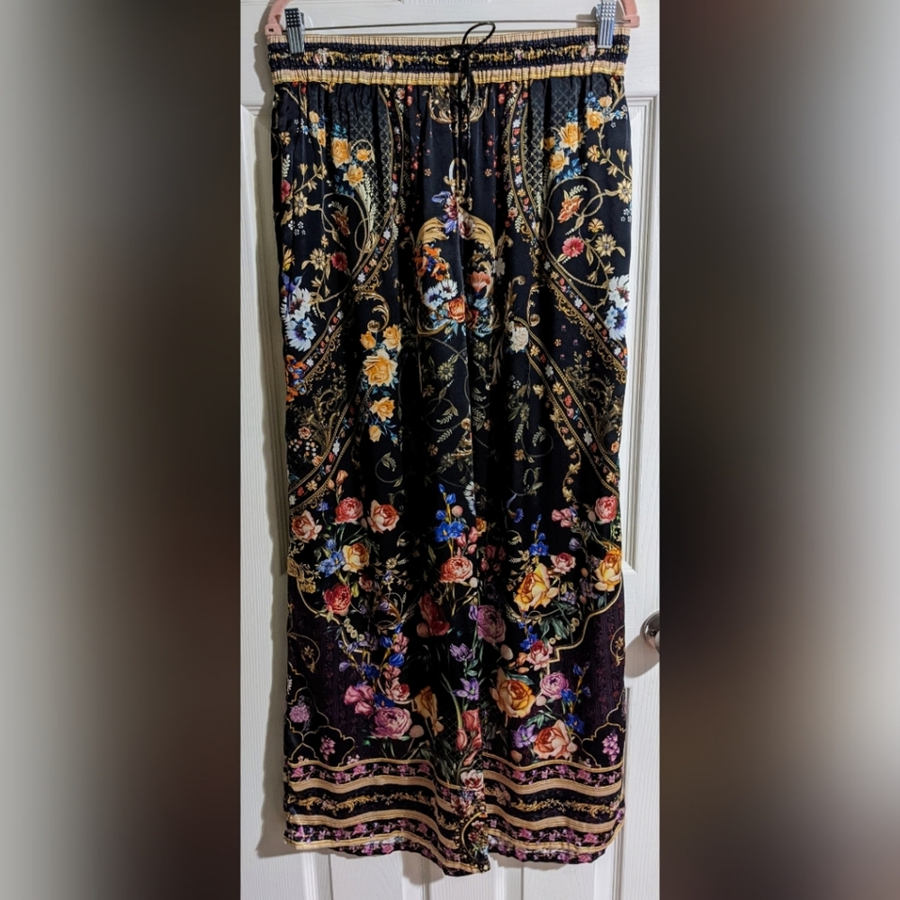 Camilla Floral Print Silk Pants M Wide Leg